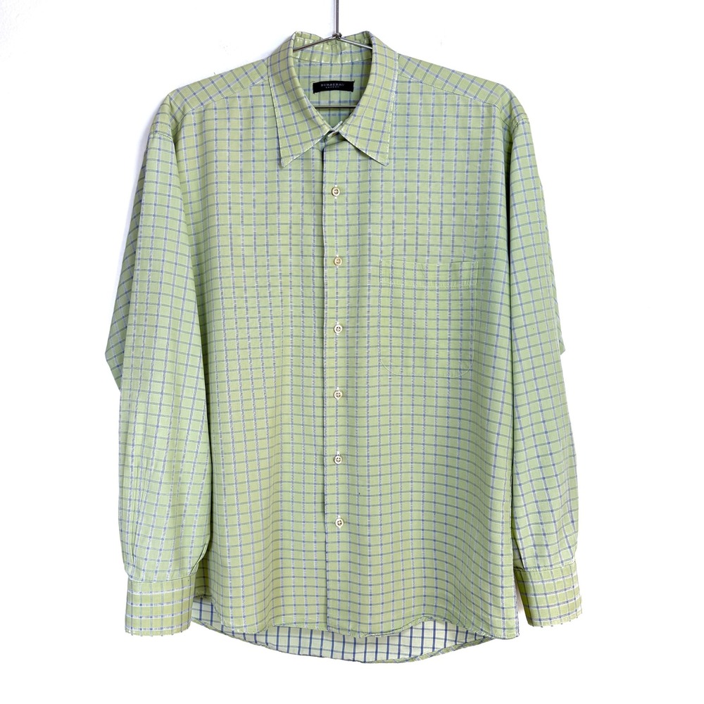 Burberry London Mens Dress Shirt Long Sleeve Plaid‎ Checkered Made in USA M